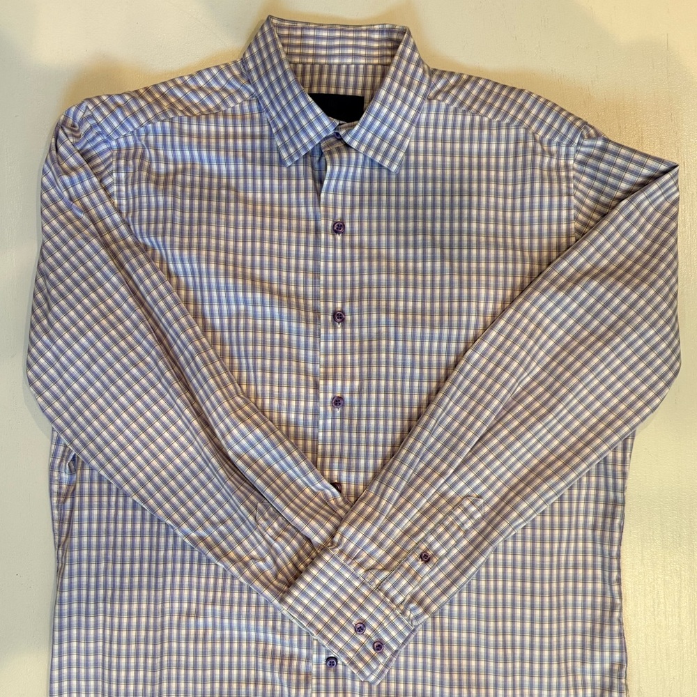 David Donahue Fusion Performance,  L/XL/17, Checkered Button Down Shirt - Picture 5 of 12